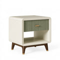 Nachttisch 50 x 40 x 55 cm aus Holzwerkstoff Cremegrün mit Schublade im Mid-Century-Stil
