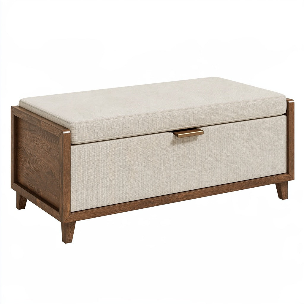 Truhenbank 110 x 45 x 48 cm Holz Beige Braun gepolstert mit Stauraum