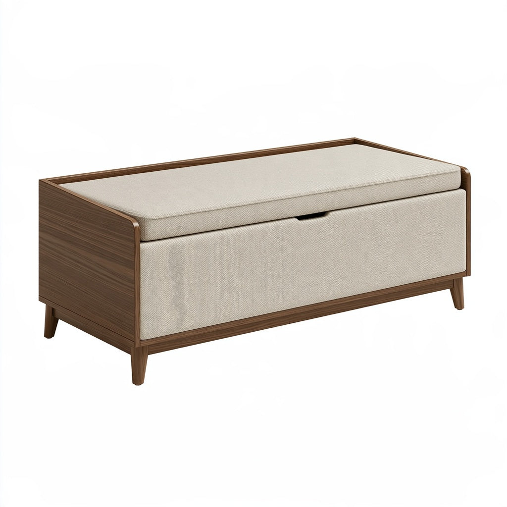 Polsterbank mit Stauraum 100 x 40 x 48 cm Holz und Textil Beige Braun modern