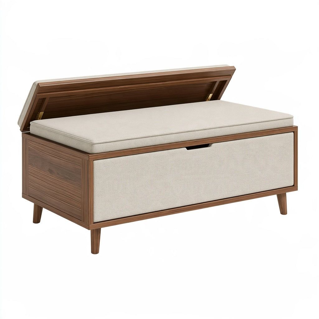 Truhenbank 120 x 45 x 55 cm aus Holz und Stoff Beige Braun mit Stauraum