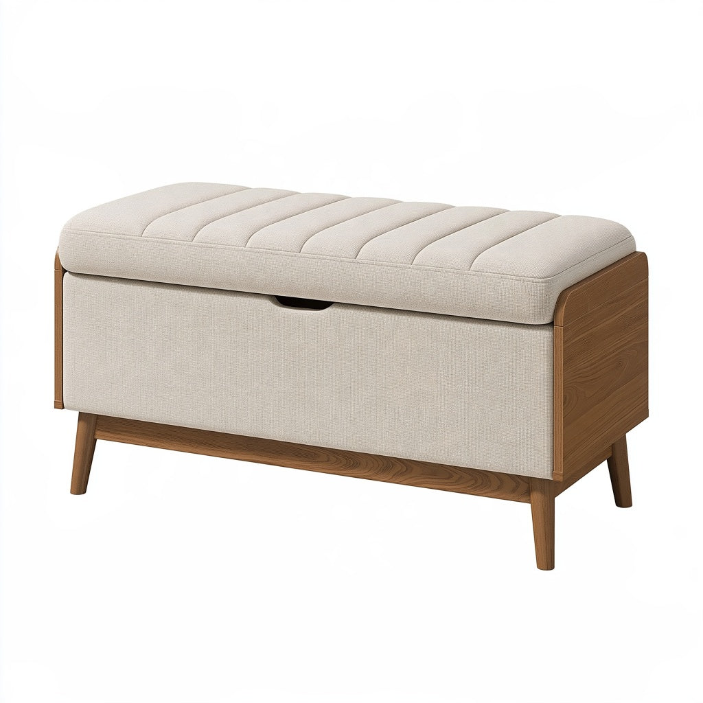 Sitzbank mit Stauraum 100 x 40 x 50 cm Holz/Textil Beige/Braun gepolstert