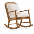 Schaukelstuhl 68 x 90 x 98 cm Holz Natur Creme mit Rattangeflecht und Polsterung im Retro-Stil