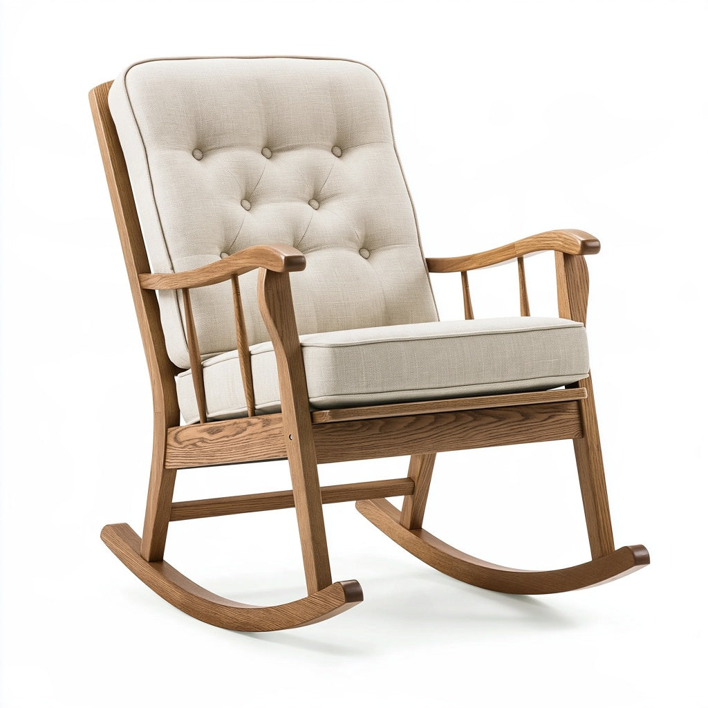 Schaukelstuhl 68 x 90 x 102 cm Holz Beige mit Stoffpolsterung
