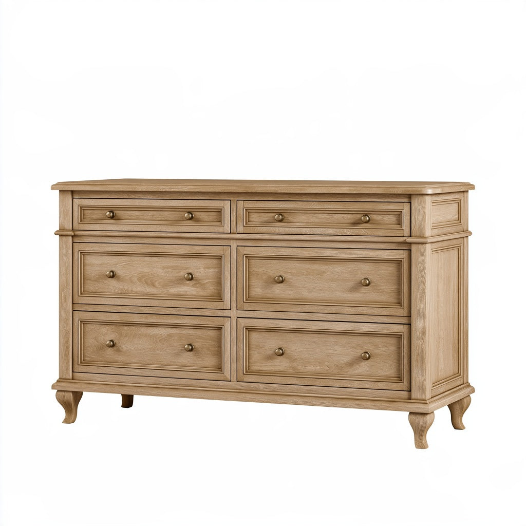 Kommode 160 x 45 x 90 cm Holz Naturbraun klassische Aufbewahrung mit 6 Schubladen