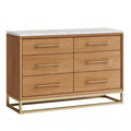 Kommode 120 x 45 x 85 cm Holzoptik Braun mit Marmoroptikplatte Metallgestell und 6 Schubladen