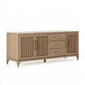 Sideboard 180 x 45 x 85 cm in Holzoptik mit geriffelter Front und Marmoroptik Platte