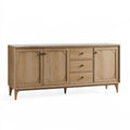 Sideboard 180 x 45 x 85 cm Holzoptik Hellbraun mit heller Deckplatte - Stauraummöbel mit Schubladen und Türen