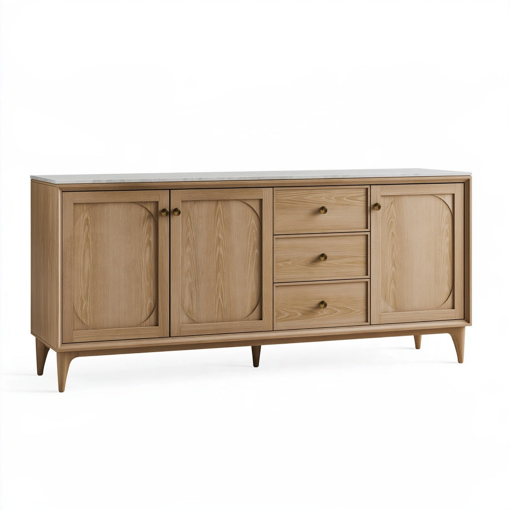 Sideboard 180 x 45 x 85 cm Holzoptik Hellbraun mit heller Deckplatte - Stauraummöbel mit Schubladen und Türen