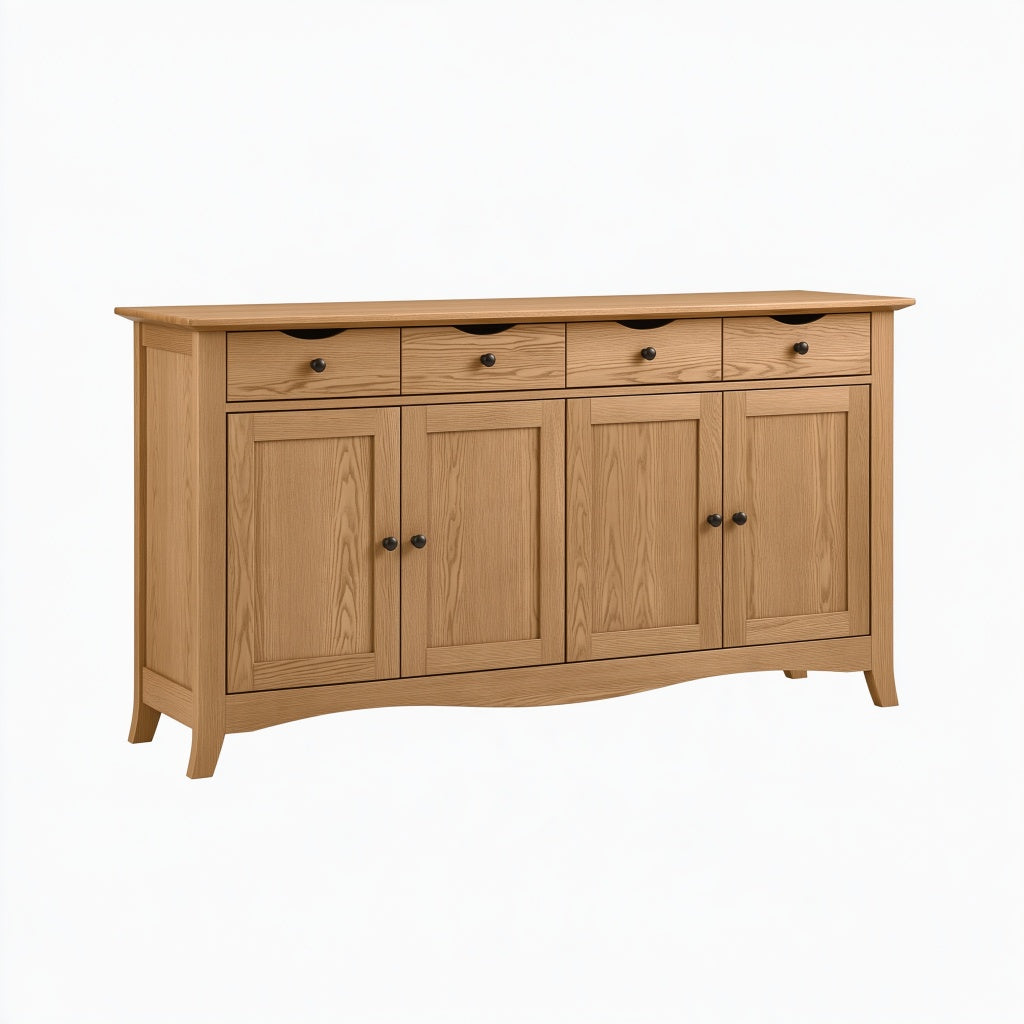 Sideboard 160 x 45 x 90 cm aus Eichenholz Natur mit 4 Türen und 4 Schubladen im Landhausstil