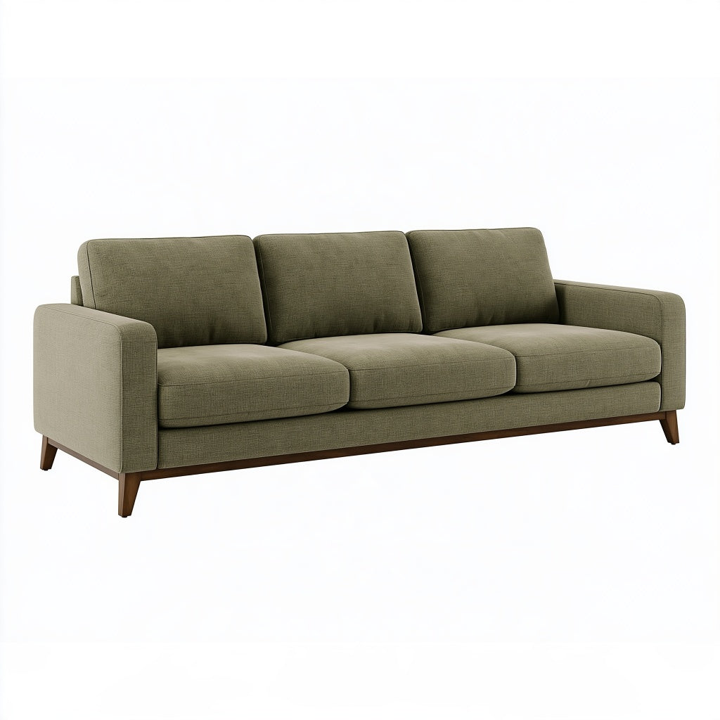3-Sitzer Sofa 220 x 90 x 85 cm Olivgrüner Stoffbezug mit Holzfüßen im modernen Stil