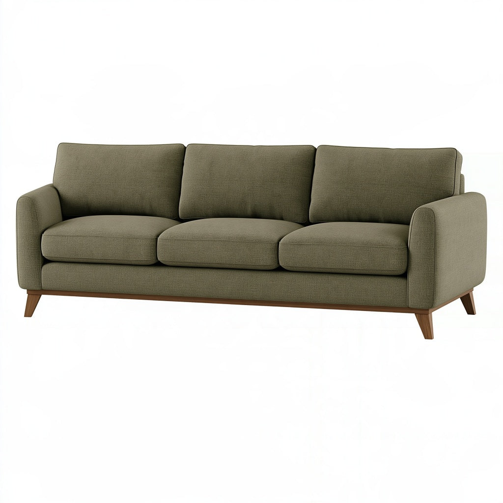 3-Sitzer Sofa 220 x 90 x 85 cm olivgrüner Stoffbezug Holzfüße skandinavischer Stil