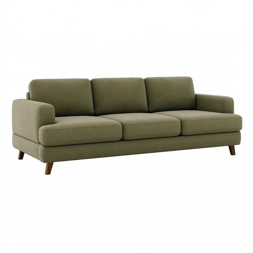 3-Sitzer Sofa 210 x 90 x 85 cm olivgrüner Textilbezug mit Holzfüßen moderner Stil