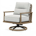 Drehsessel 85 x 90 x 95 cm in Hellgrau mit Holz Rattan und Stoffbezug