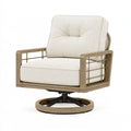 Drehsessel 82 x 85 x 91 cm aus Holz Rattan Metall und Stoff in Beige Naturbraun