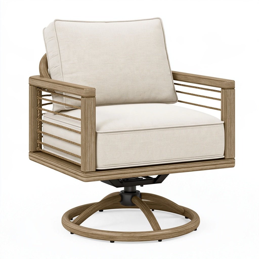 Drehbarer Armlehnstuhl 80 x 85 x 88 cm Natur Beige mit Geflecht und Polsterung