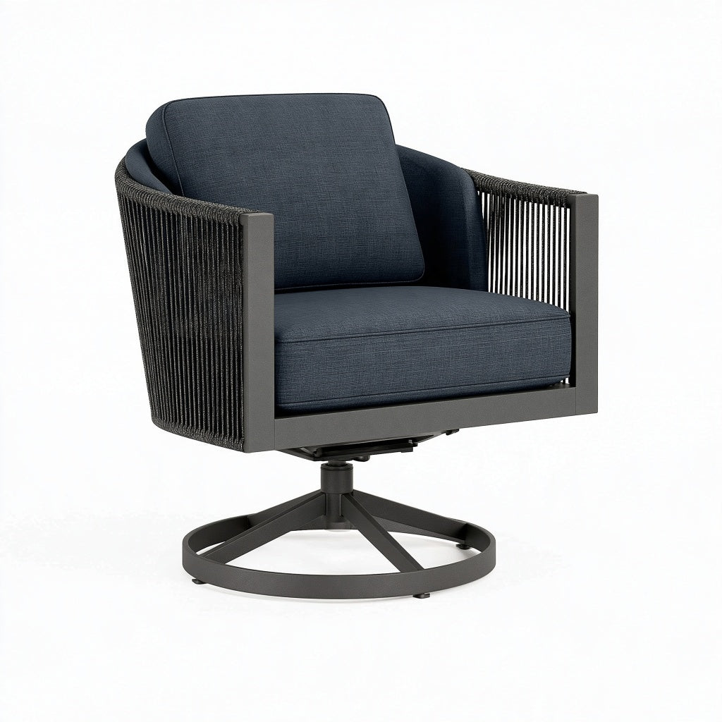 Drehbarer Gartensessel 80 x 78 x 88 cm Metall Seilgeflecht Dunkelblau Modern